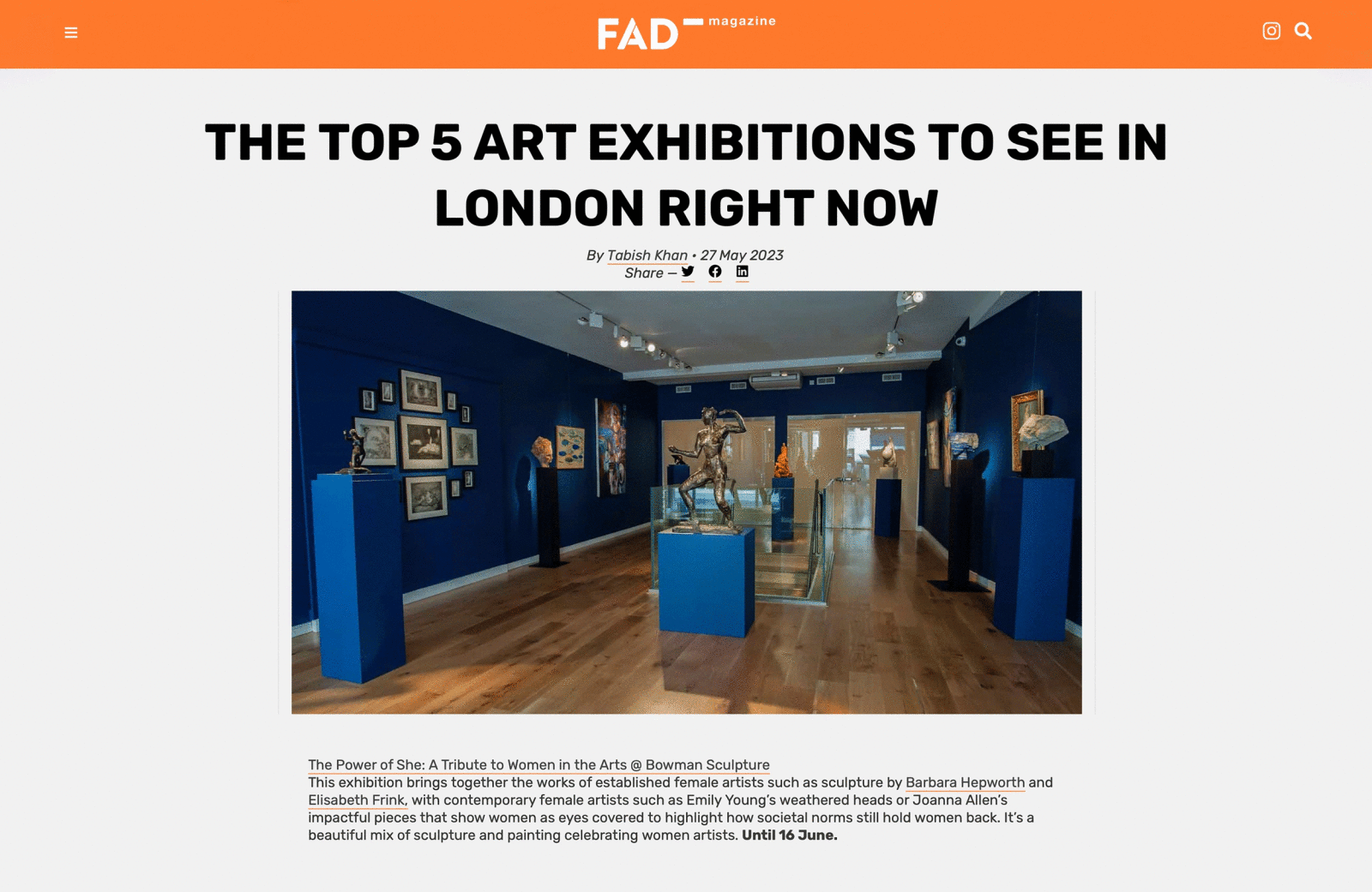 The Top 5 Art Exhibitions to See in London Right Now | Bowman Sculpture