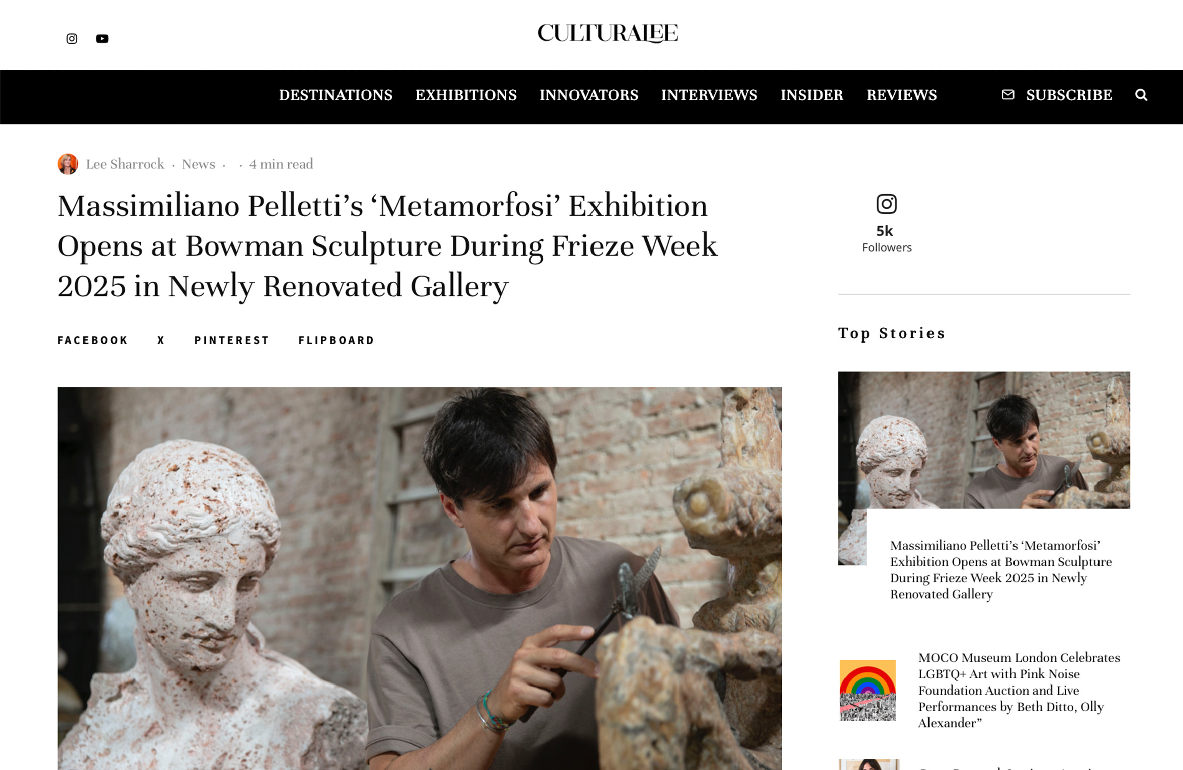 Culturalee massimiliano pelletti's 'metamorfosi' exhibition opens at bowman sculpture during frieze week