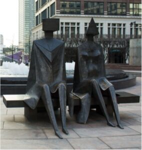 Lynn Chadwick, Couple on Seat, 1984, Cabot Square, Canary Wharf, London, UK